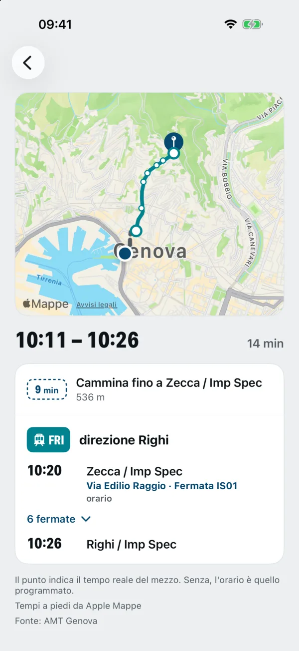 Un viaggio in Zena: la mappa del percorso e le tratte elencate sotto.